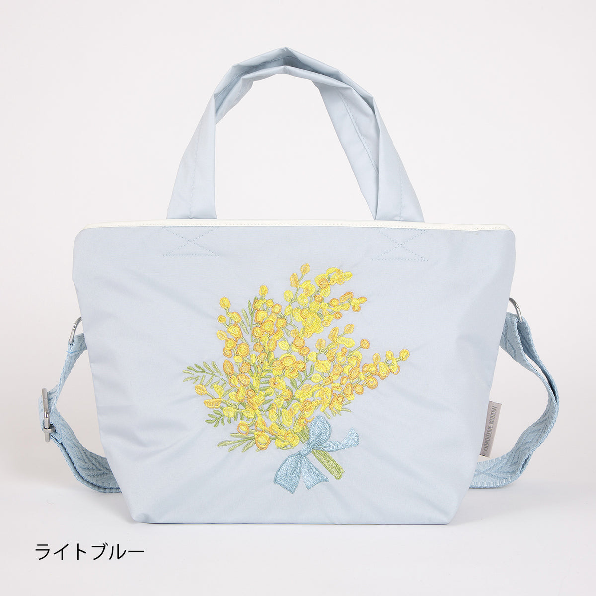 ミモザ刺繍 防水・撥水ショルダートートバッグ